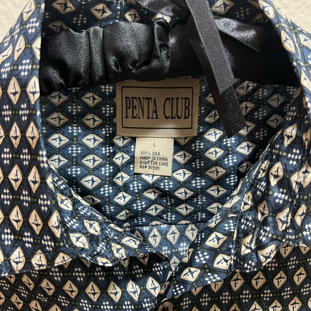 Vintage Men’s 100% Silk Geometric Short Sleeve Button-Up Shirt